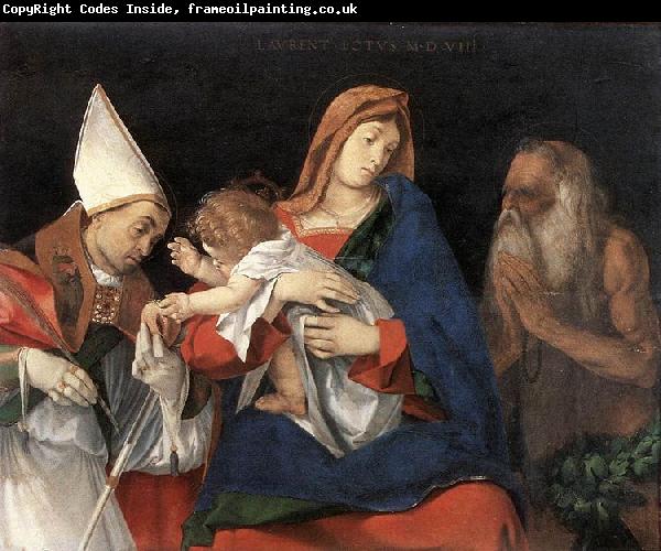 Lorenzo Lotto Madonna and Child with St Ignatius of Antioch and St Onophrius
